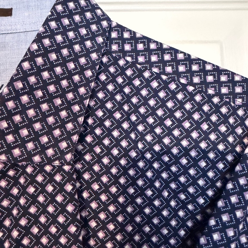 Tasso Elba Navy and Lavender Patterned Shirt - Picture 3 of 7